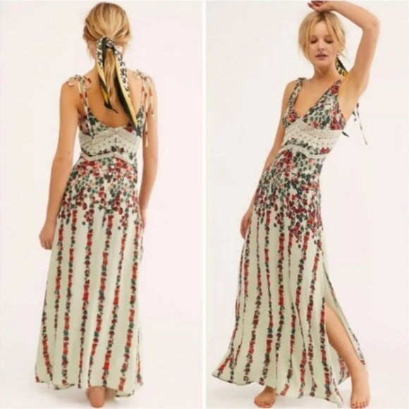 Free People Claire Floral Boho Maxi Slip Dress Sleeveless Crochet Lace NEW XS - Picture 1 of 15